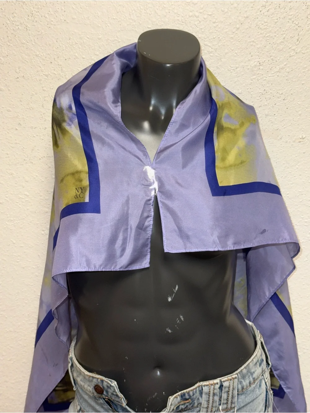 New York & Company Lavender, Yellow & Blue Abstract Silk Scarf